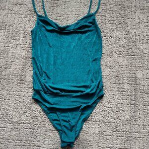 Teal cowl neck bodysuit